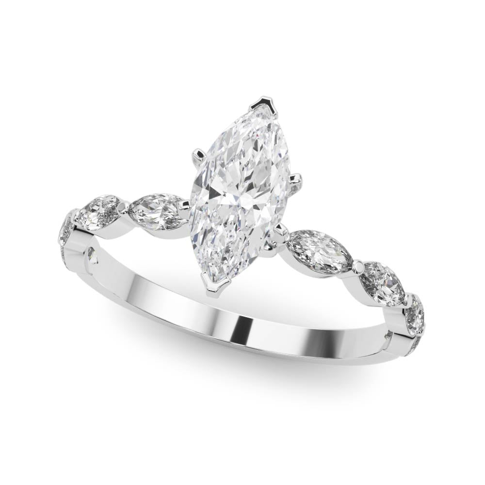 Majestic Sidestone Marquise Diamond Engagement Ring — 9K/18K Gold & Platinum