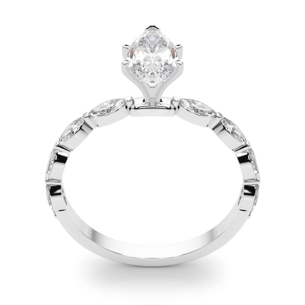 Majestic Sidestone Marquise Diamond Engagement Ring — 9K/18K Gold & Platinum