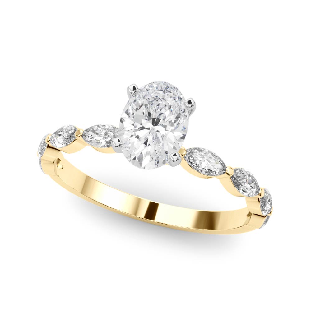 Majestic Sidestone Marquise Diamond Engagement Ring — 9K/18K Gold & Platinum