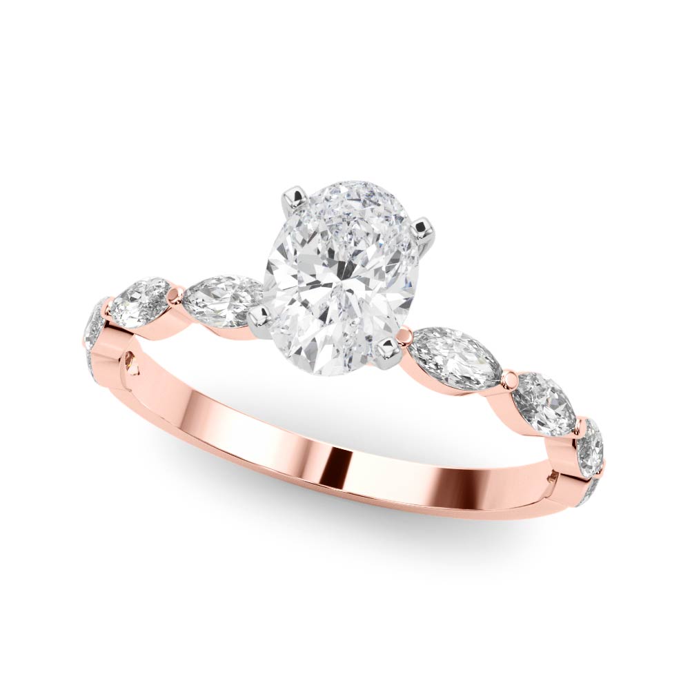Majestic Sidestone Marquise Diamond Engagement Ring — 9K/18K Gold & Platinum