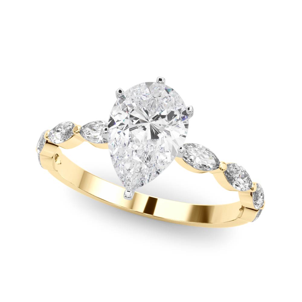 Majestic Sidestone Marquise Diamond Engagement Ring — 9K/18K Gold & Platinum