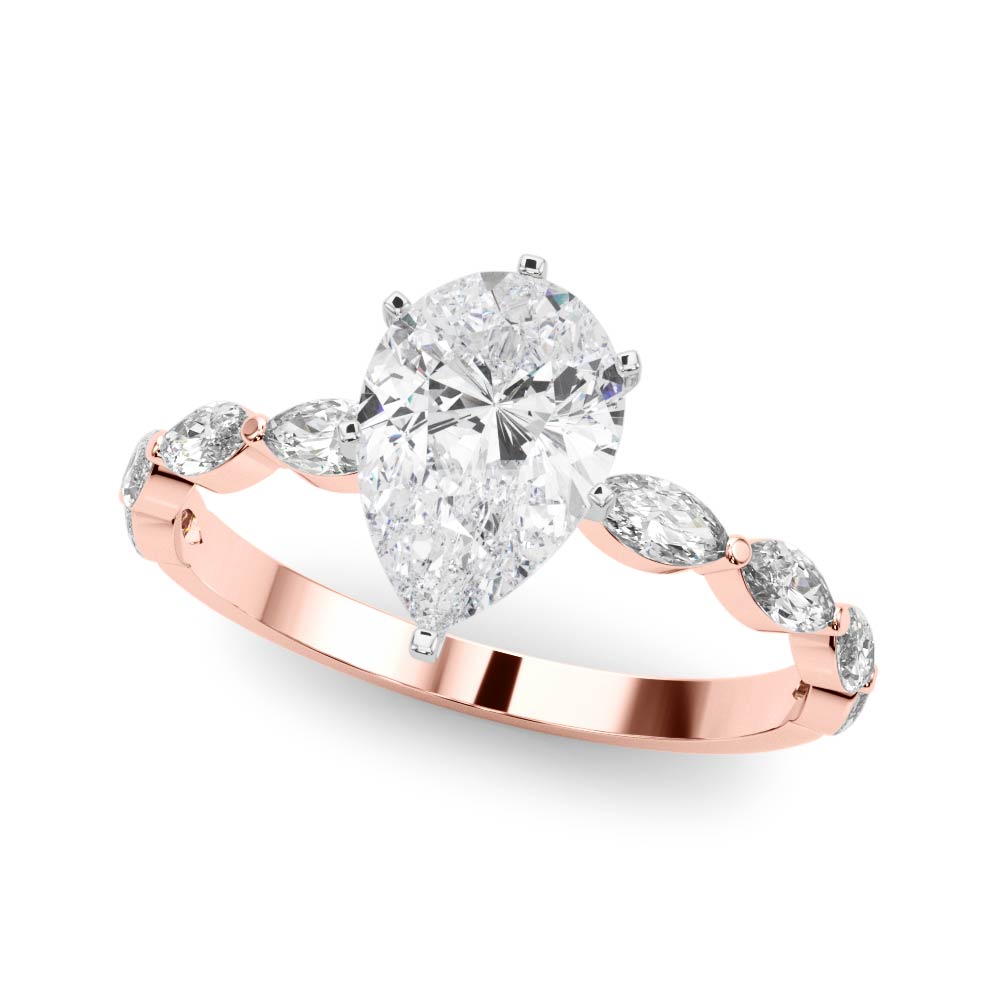 Majestic Sidestone Marquise Diamond Engagement Ring — 9K/18K Gold & Platinum