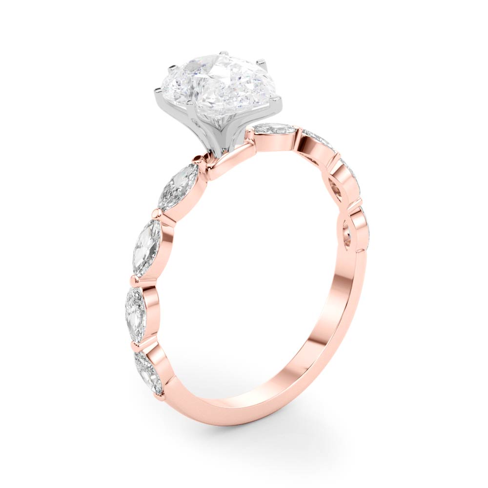 Majestic Sidestone Marquise Diamond Engagement Ring — 9K/18K Gold & Platinum