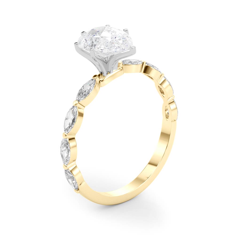 Majestic Sidestone Marquise Diamond Engagement Ring — 9K/18K Gold & Platinum