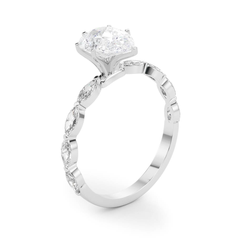 Majestic Sidestone Marquise Diamond Engagement Ring — 9K/18K Gold & Platinum