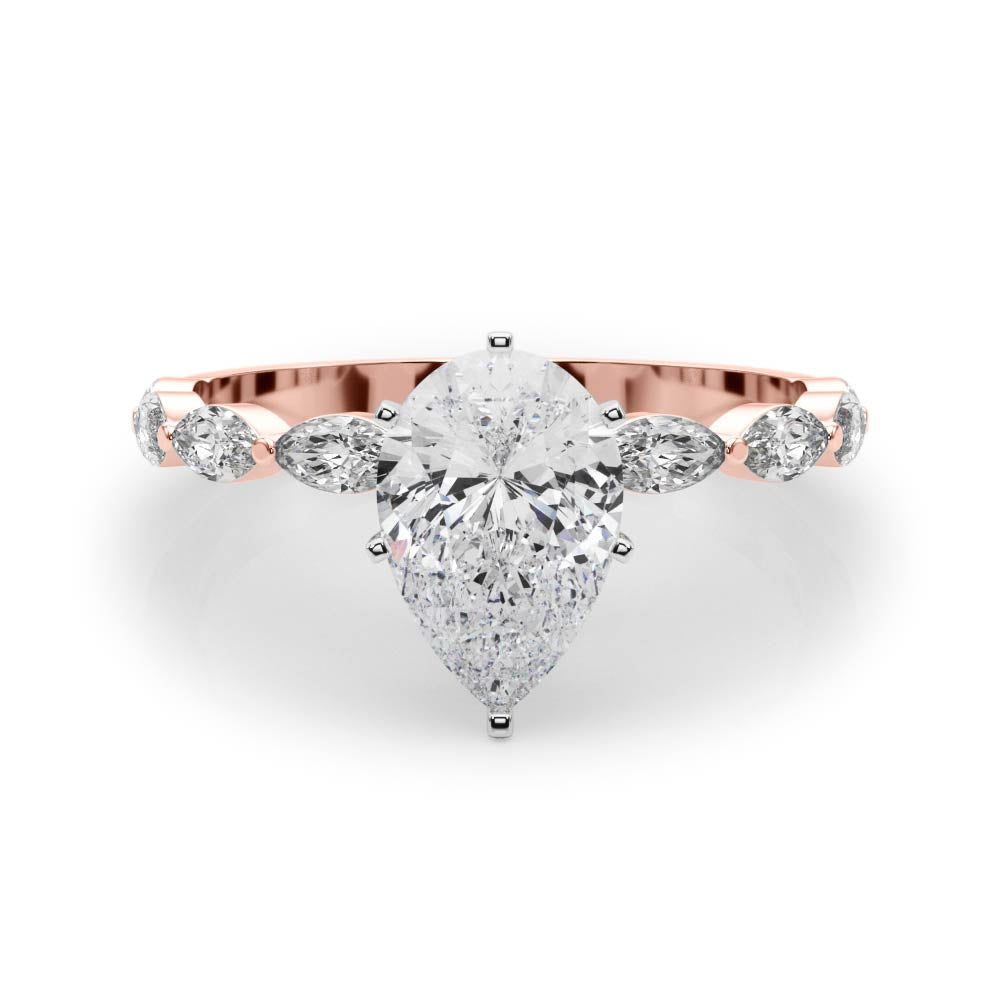 Majestic Sidestone Marquise Diamond Engagement Ring — 9K/18K Gold & Platinum