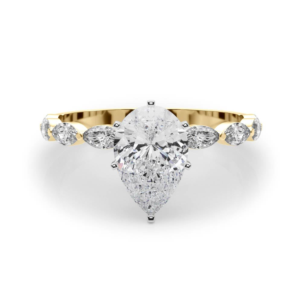 Majestic Sidestone Marquise Diamond Engagement Ring — 9K/18K Gold & Platinum