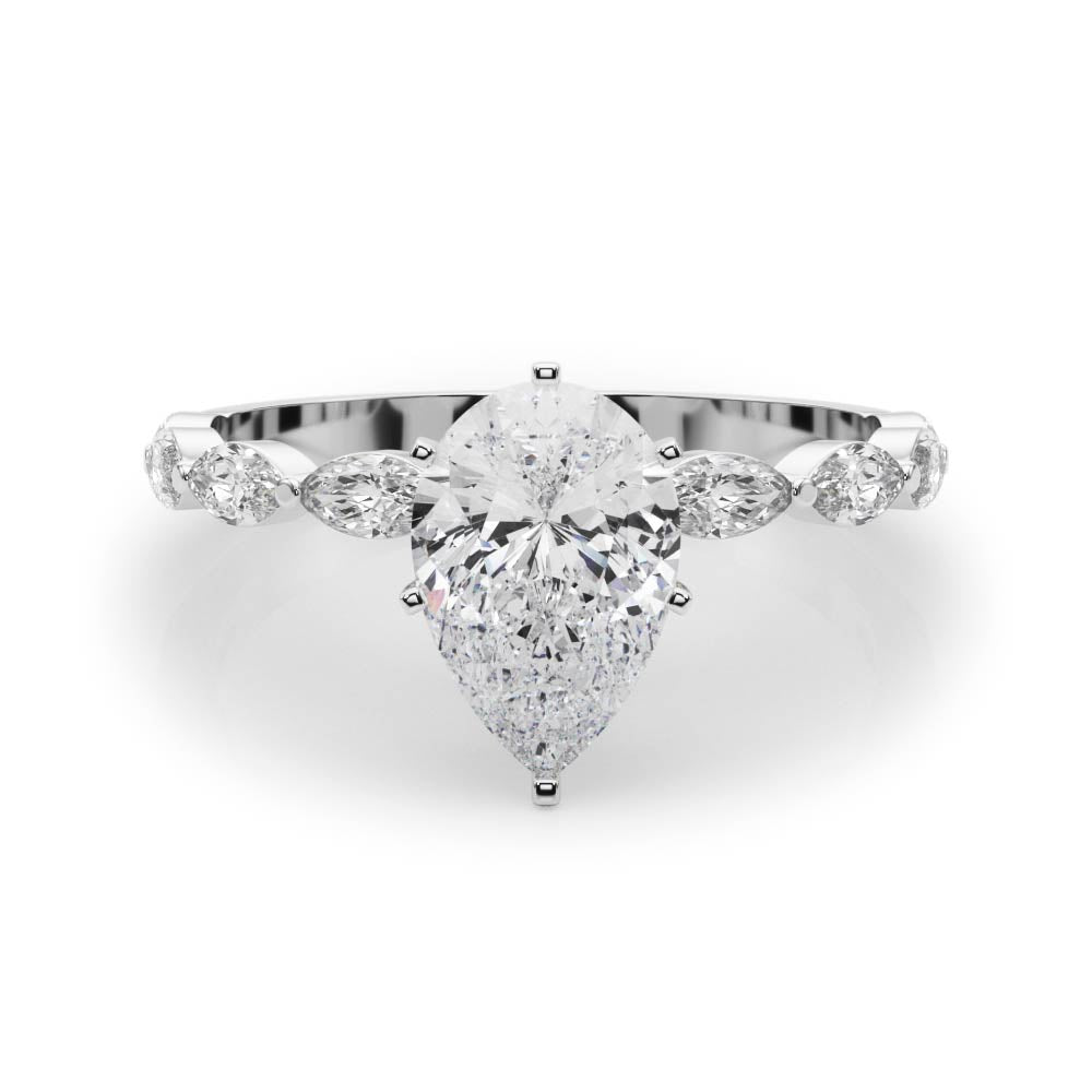 Majestic Sidestone Marquise Diamond Engagement Ring — 9K/18K Gold & Platinum
