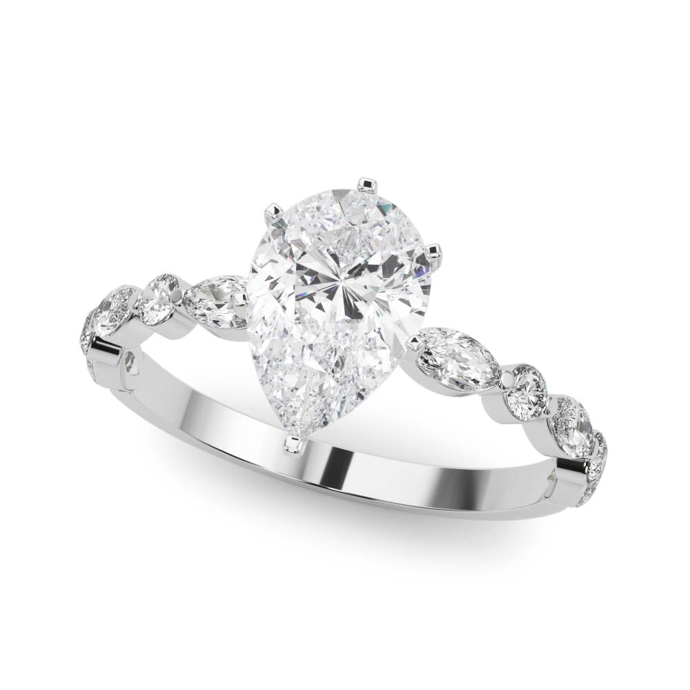 Majestic Sidestone Marquise Diamond Engagement Ring — 9K/18K Gold & Platinum