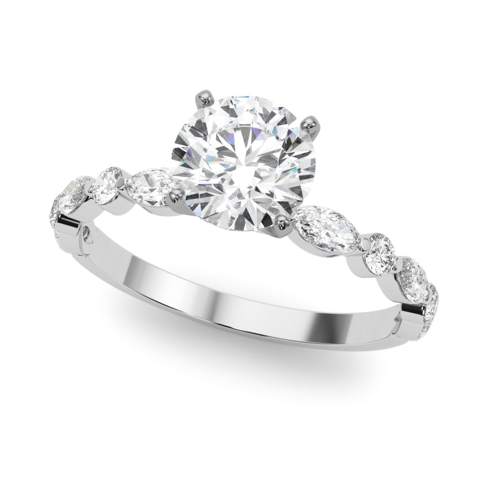 Majestic Sidestone Marquise Diamond Engagement Ring — 9K/18K Gold & Platinum