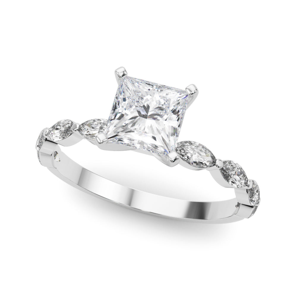 Majestic Sidestone Marquise Diamond Engagement Ring — 9K/18K Gold & Platinum