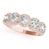 5-Stone Round Halo Half Eternity Ring in Gold & Platinum
