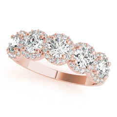 5-Stone Round Halo Half Eternity Ring in Gold & Platinum