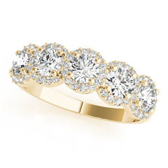 5-Stone Round Halo Half Eternity Ring in Gold & Platinum
