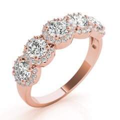 5-Stone Round Halo Half Eternity Ring in Gold & Platinum