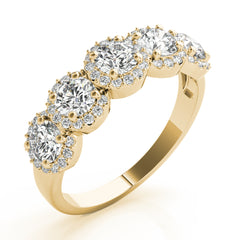 5-Stone Round Halo Half Eternity Ring in Gold & Platinum