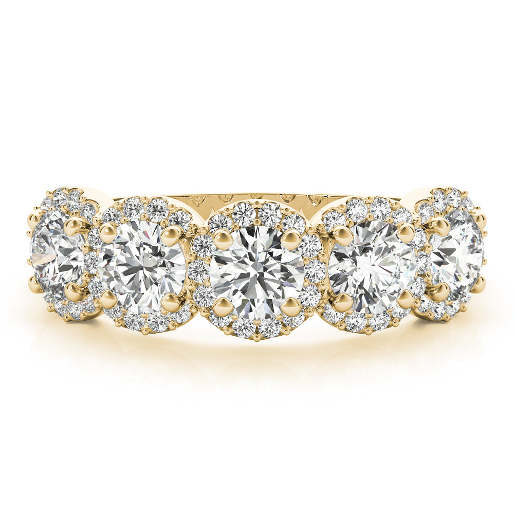 5-Stone Round Halo Half Eternity Ring in Gold & Platinum