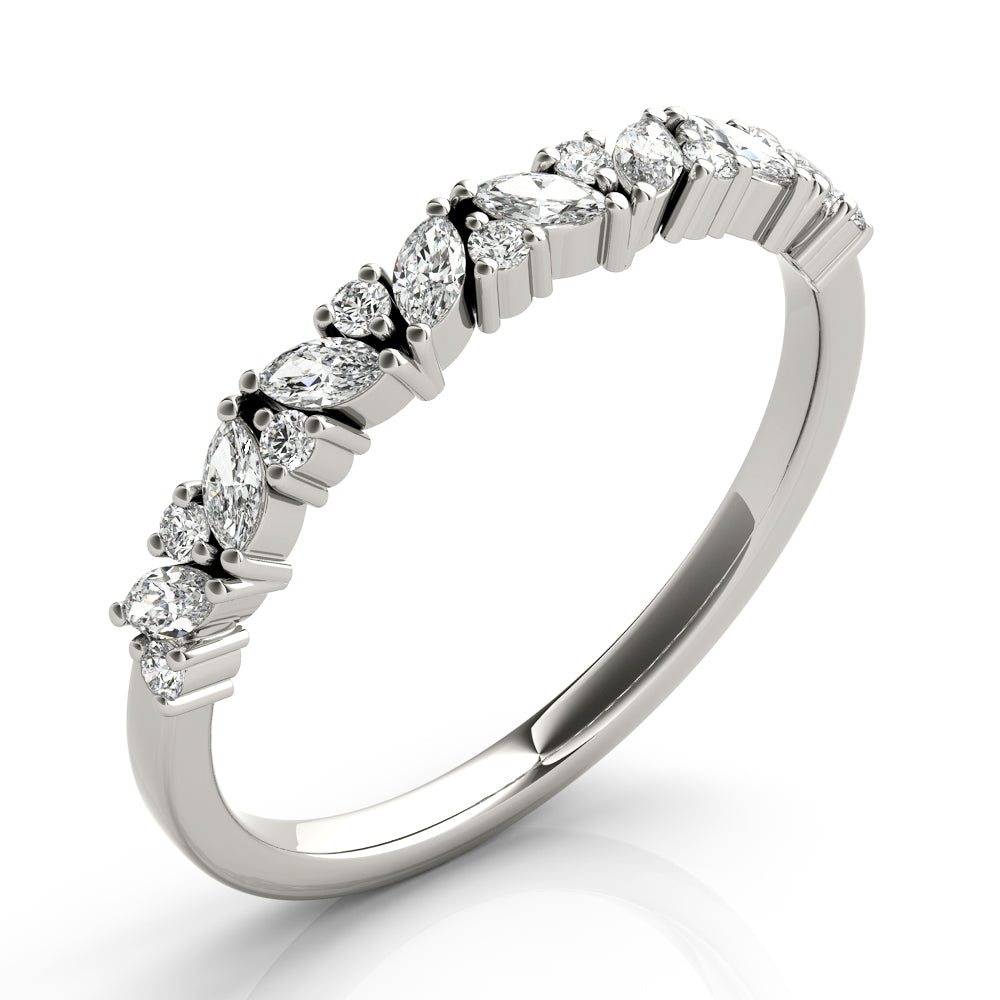 Alternating Round & Marquise Diamond Half Eternity Ring in Gold & Platinum