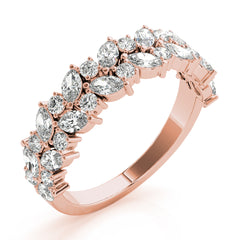 Alternating Marquise & Round 2-Row Half Eternity Ring in Gold & Platinum