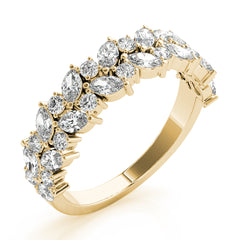 Alternating Marquise & Round 2-Row Half Eternity Ring in Gold & Platinum