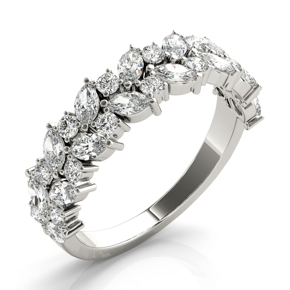Alternating Marquise & Round 2-Row Half Eternity Ring in Gold & Platinum