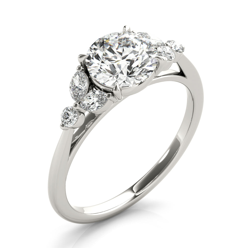 Dazzling Sidestone Round Diamond Engagement Ring — 9K/18K Gold & Platinum