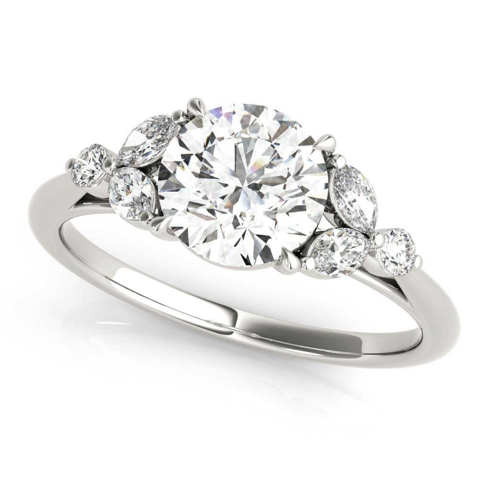 Dazzling Sidestone Round Diamond Engagement Ring — 9K/18K Gold & Platinum