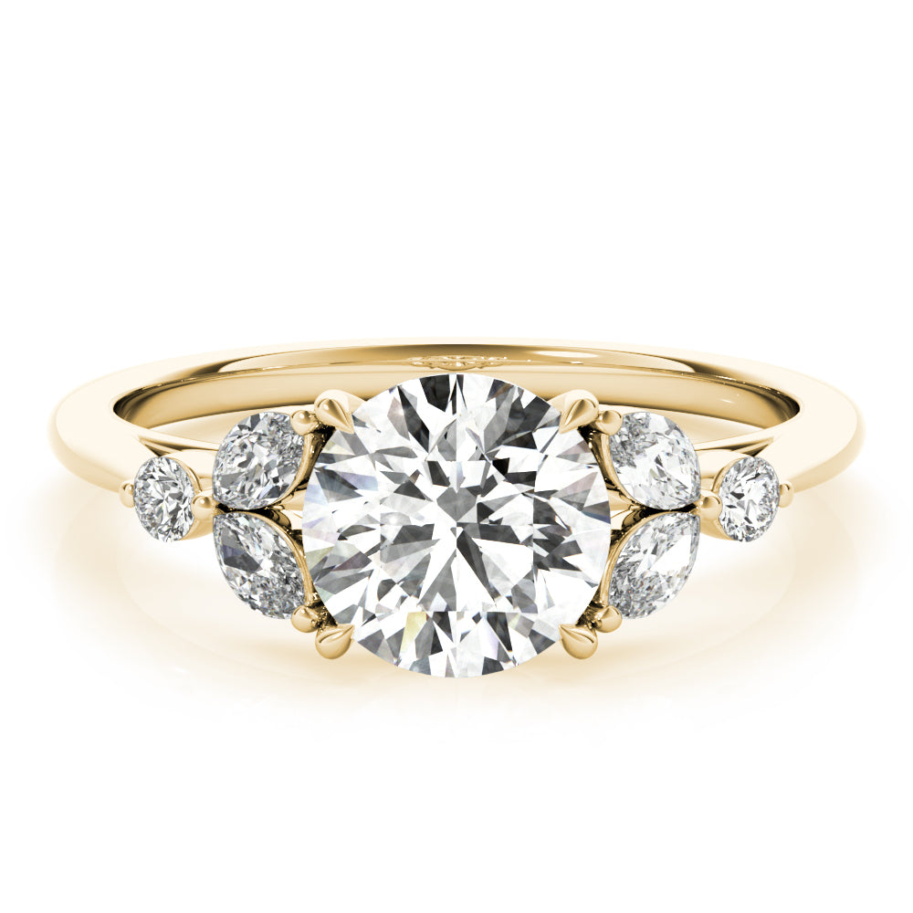 Dazzling Sidestone Round Diamond Engagement Ring — 9K/18K Gold & Platinum