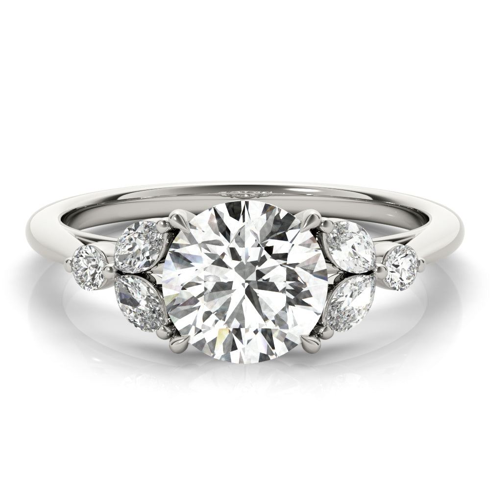 Dazzling Sidestone Round Diamond Engagement Ring — 9K/18K Gold & Platinum