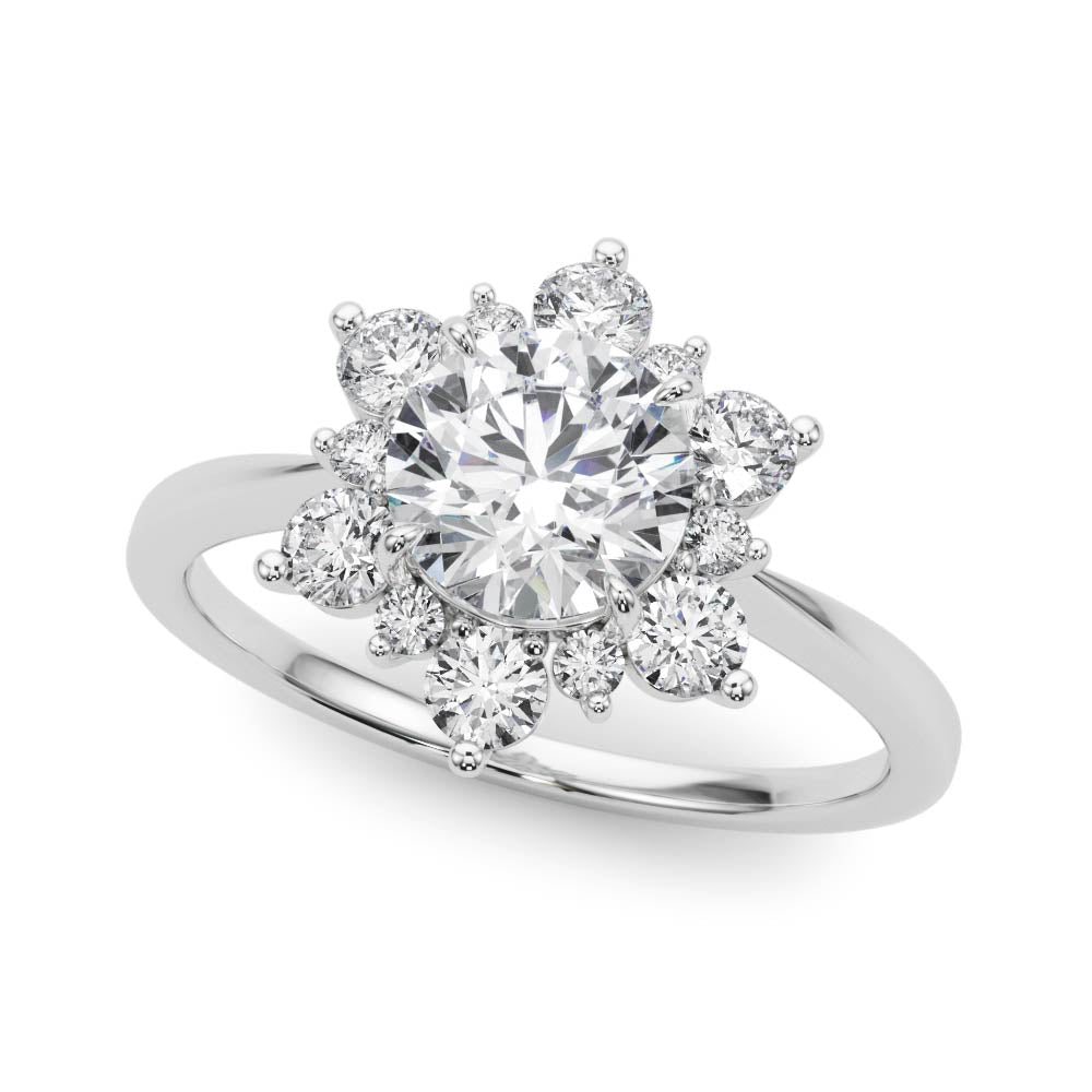Vintage-Inspired Halo Engagement Ring Round Diamond Engagement Ring — 9K/18K Gold & Platinum