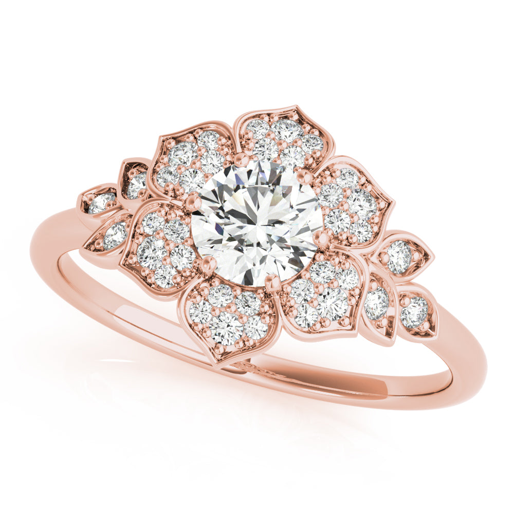 Luxe Flower Fashion Ring Round Diamond Engagement Ring — 9K/18K Gold & Platinum