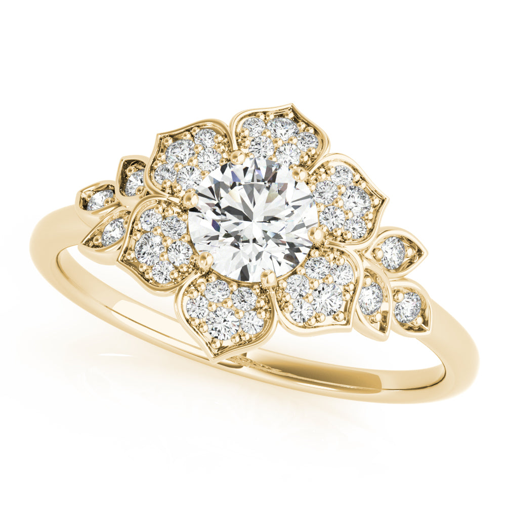 Luxe Flower Fashion Ring Round Diamond Engagement Ring — 9K/18K Gold & Platinum