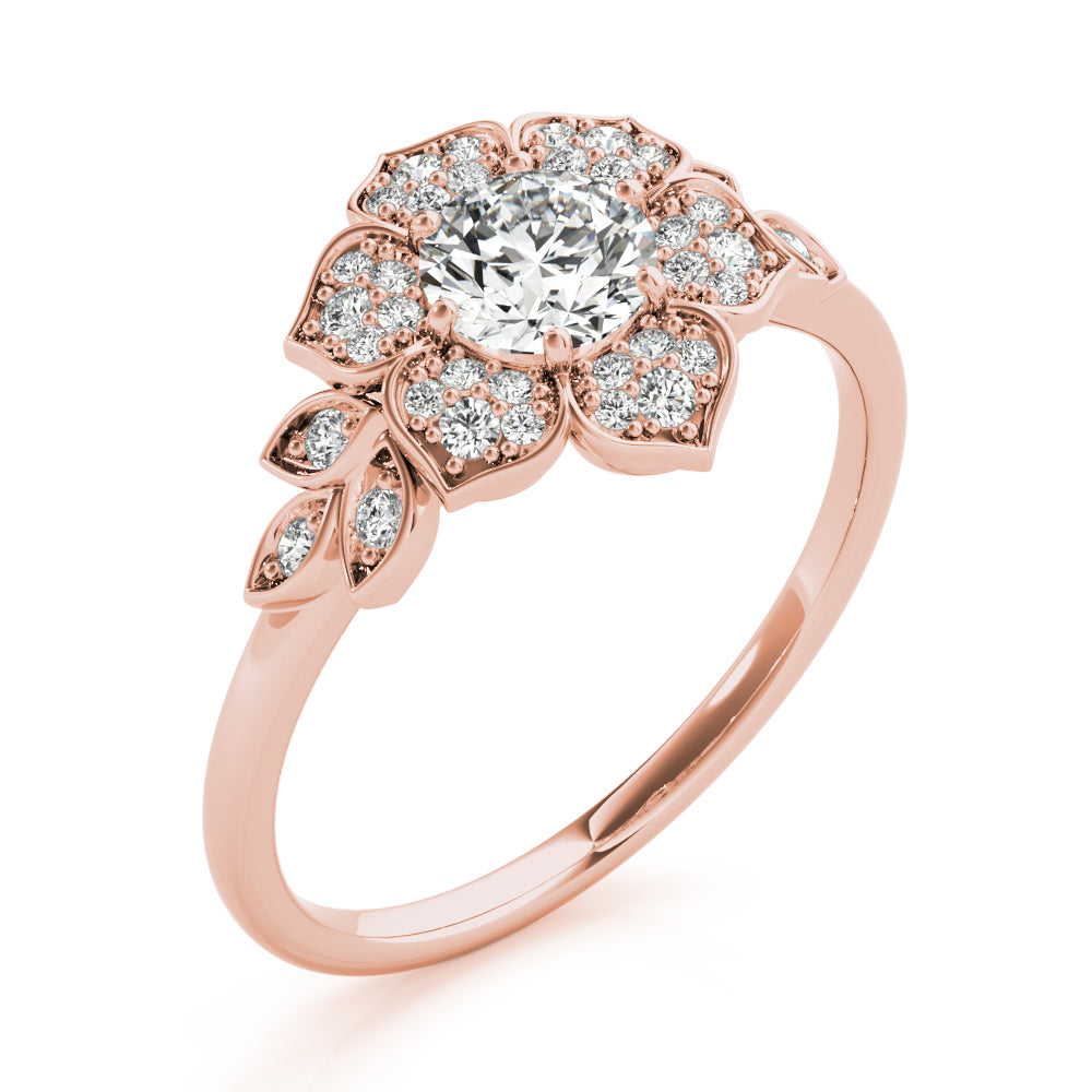 Luxe Flower Fashion Ring Round Diamond Engagement Ring — 9K/18K Gold & Platinum