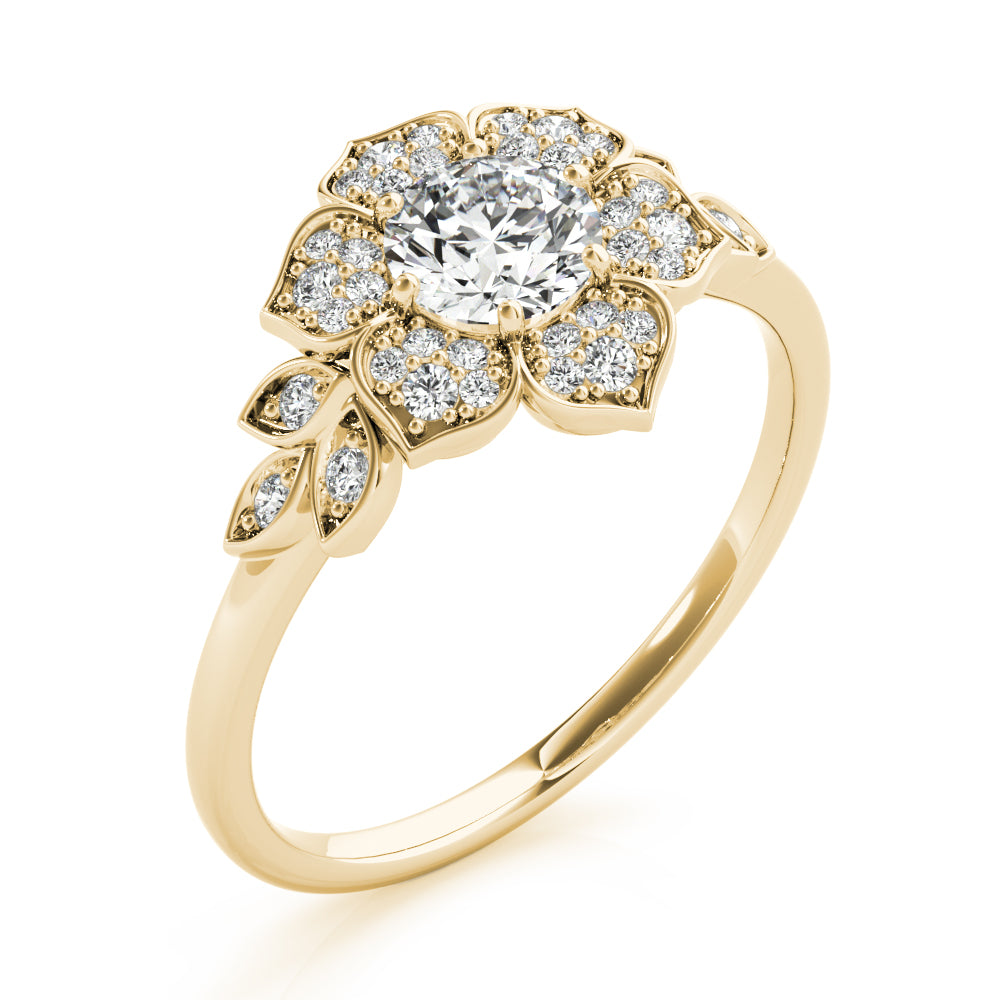 Luxe Flower Fashion Ring Round Diamond Engagement Ring — 9K/18K Gold & Platinum