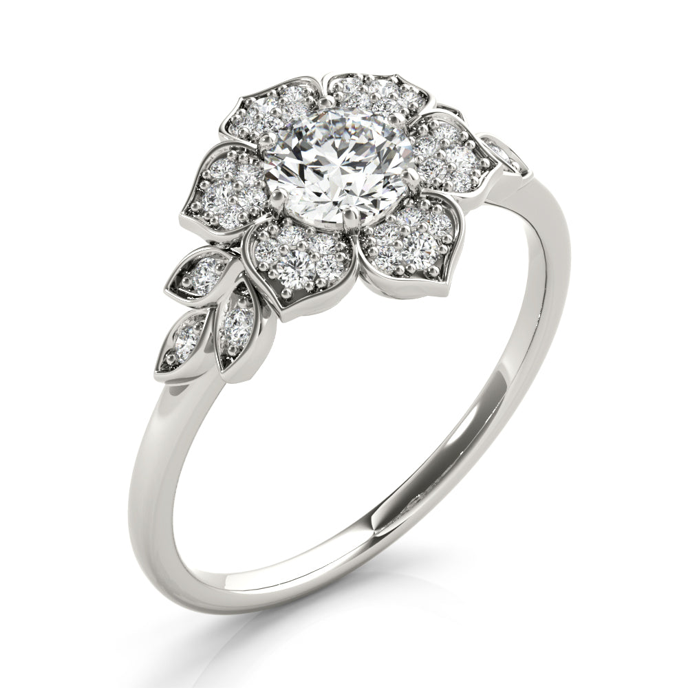 Luxe Flower Fashion Ring Round Diamond Engagement Ring — 9K/18K Gold & Platinum