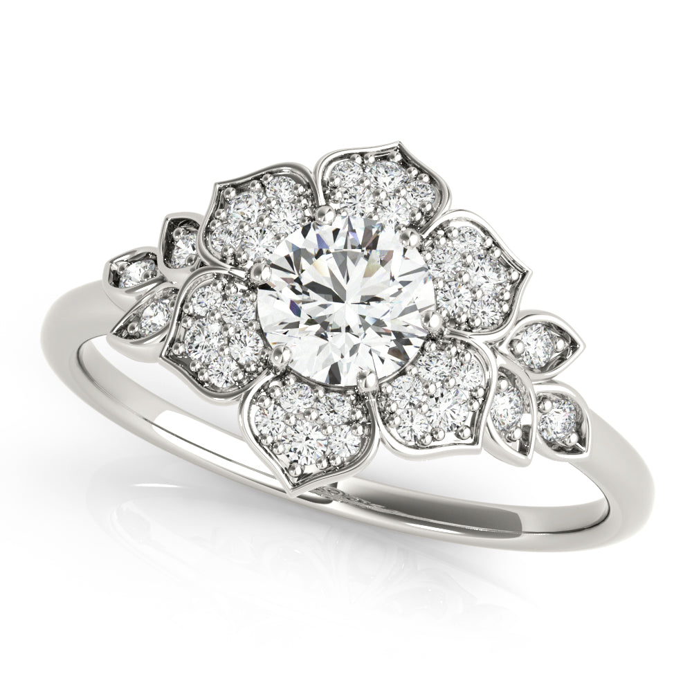 Luxe Flower Fashion Ring Round Diamond Engagement Ring — 9K/18K Gold & Platinum