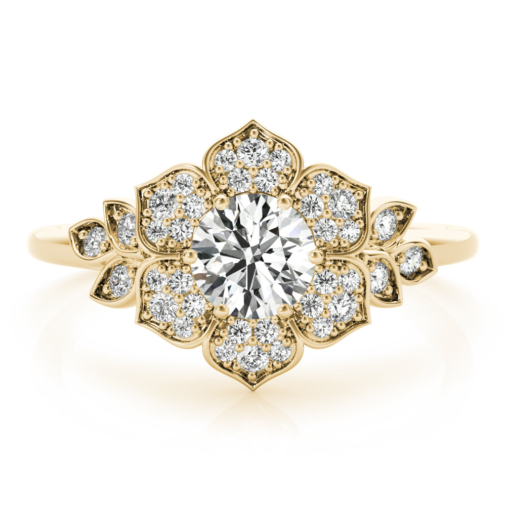 Luxe Flower Fashion Ring Round Diamond Engagement Ring — 9K/18K Gold & Platinum