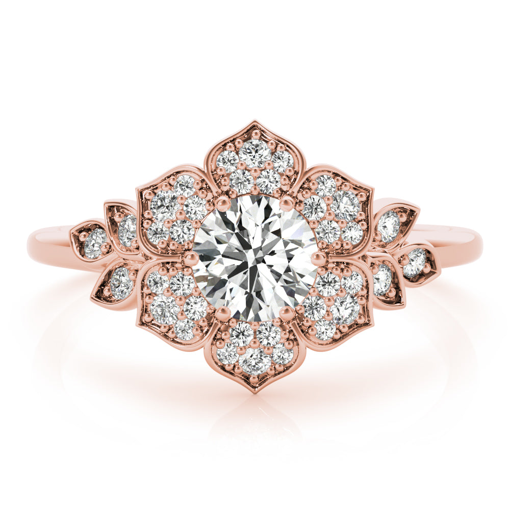 Luxe Flower Fashion Ring Round Diamond Engagement Ring — 9K/18K Gold & Platinum