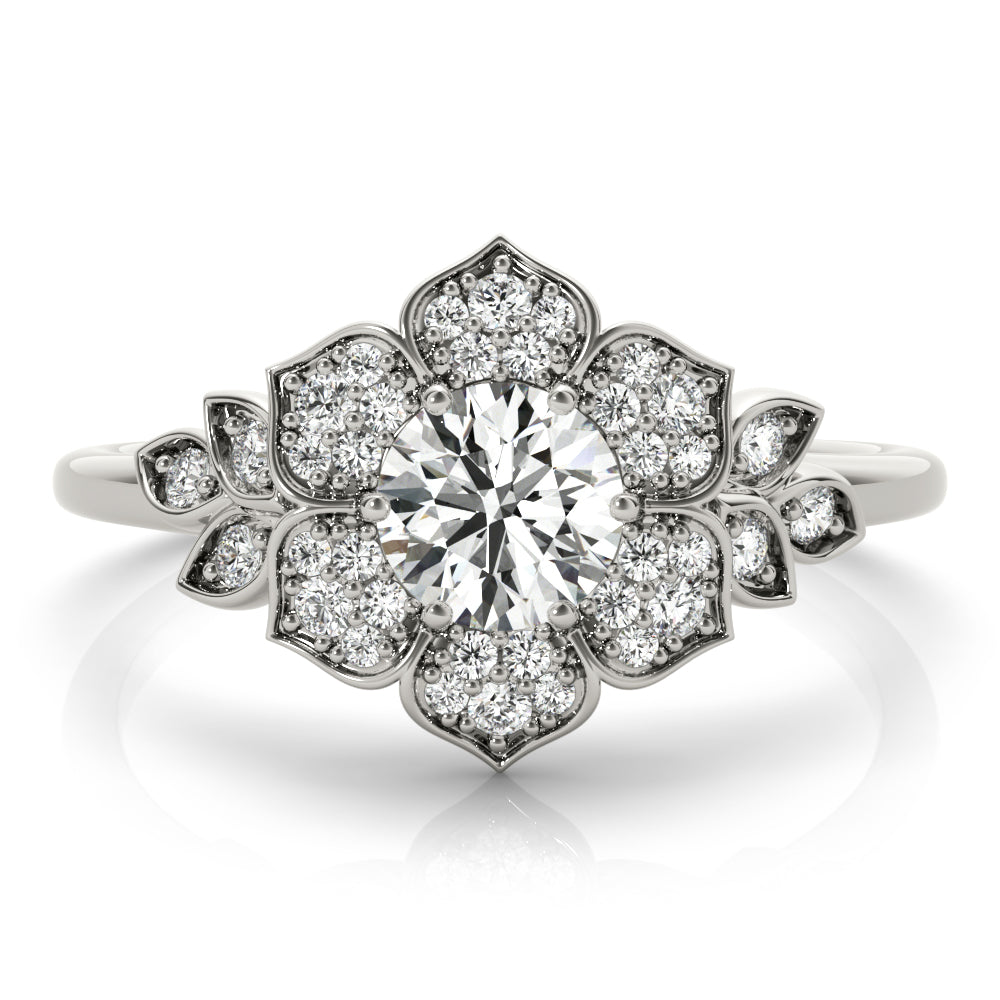 Luxe Flower Fashion Ring Round Diamond Engagement Ring — 9K/18K Gold & Platinum