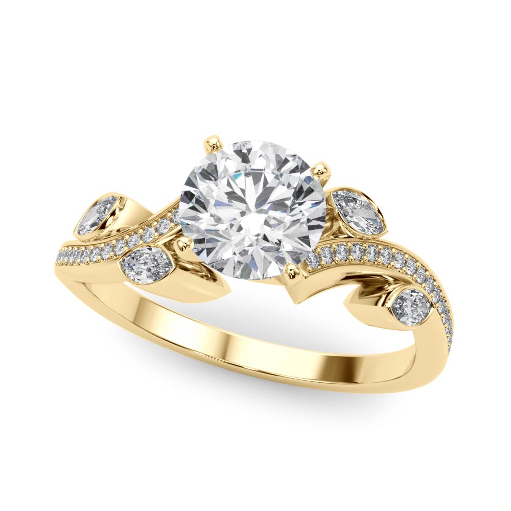 Refined Fashion Ring Round Diamond Engagement Ring — 9K/18K Gold & Platinum