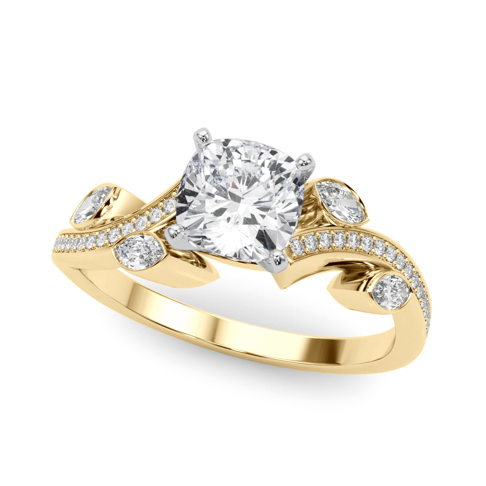 Refined Fashion Ring Round Diamond Engagement Ring — 9K/18K Gold & Platinum