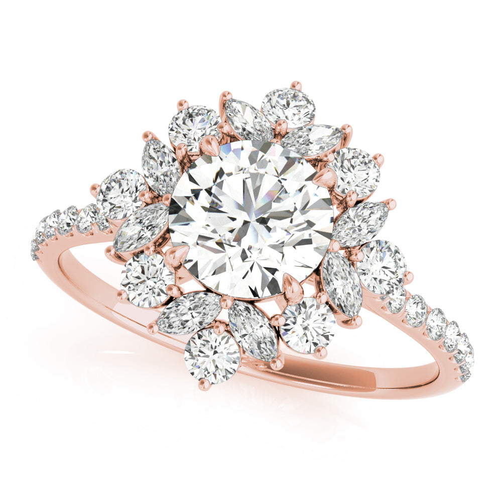 Regal Fashion Ring Round Diamond Engagement Ring — 9K/18K Gold & Platinum