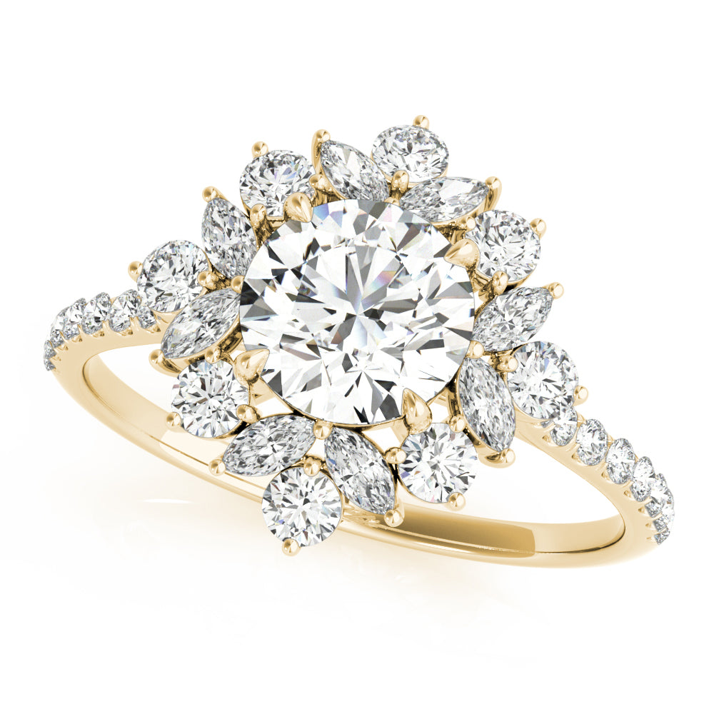 Regal Fashion Ring Round Diamond Engagement Ring — 9K/18K Gold & Platinum