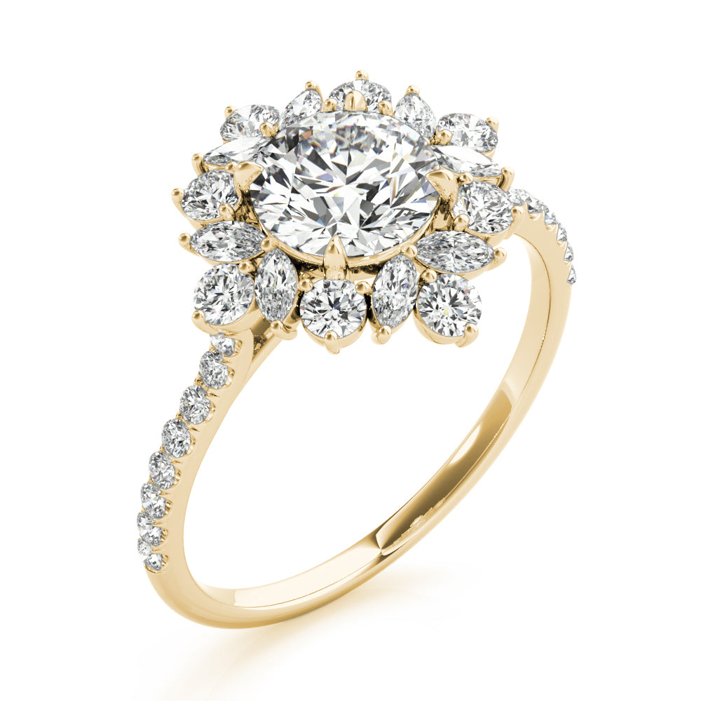 Regal Fashion Ring Round Diamond Engagement Ring — 9K/18K Gold & Platinum