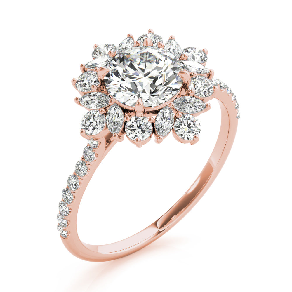 Regal Fashion Ring Round Diamond Engagement Ring — 9K/18K Gold & Platinum
