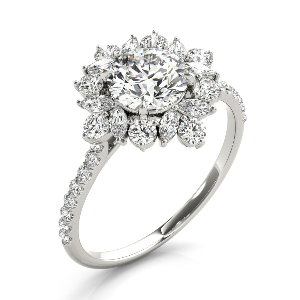 Regal Fashion Ring Round Diamond Engagement Ring — 9K/18K Gold & Platinum
