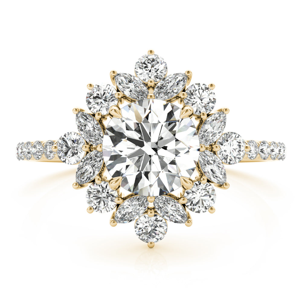 Regal Fashion Ring Round Diamond Engagement Ring — 9K/18K Gold & Platinum