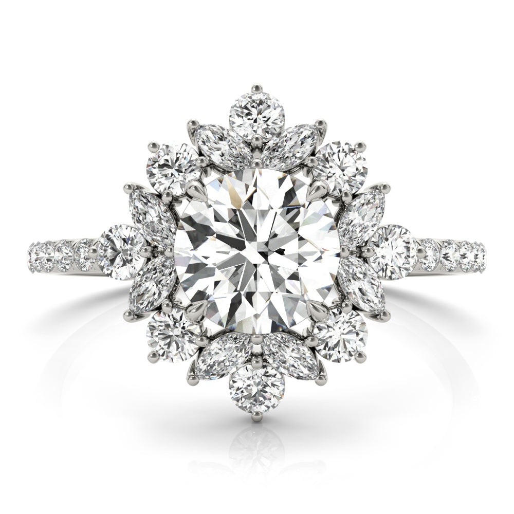 Regal Fashion Ring Round Diamond Engagement Ring — 9K/18K Gold & Platinum