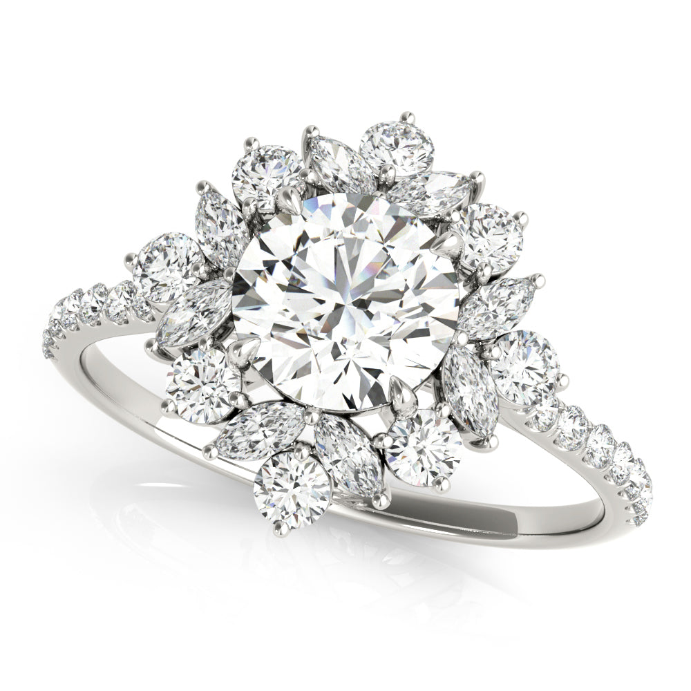 Regal Fashion Ring Round Diamond Engagement Ring — 9K/18K Gold & Platinum