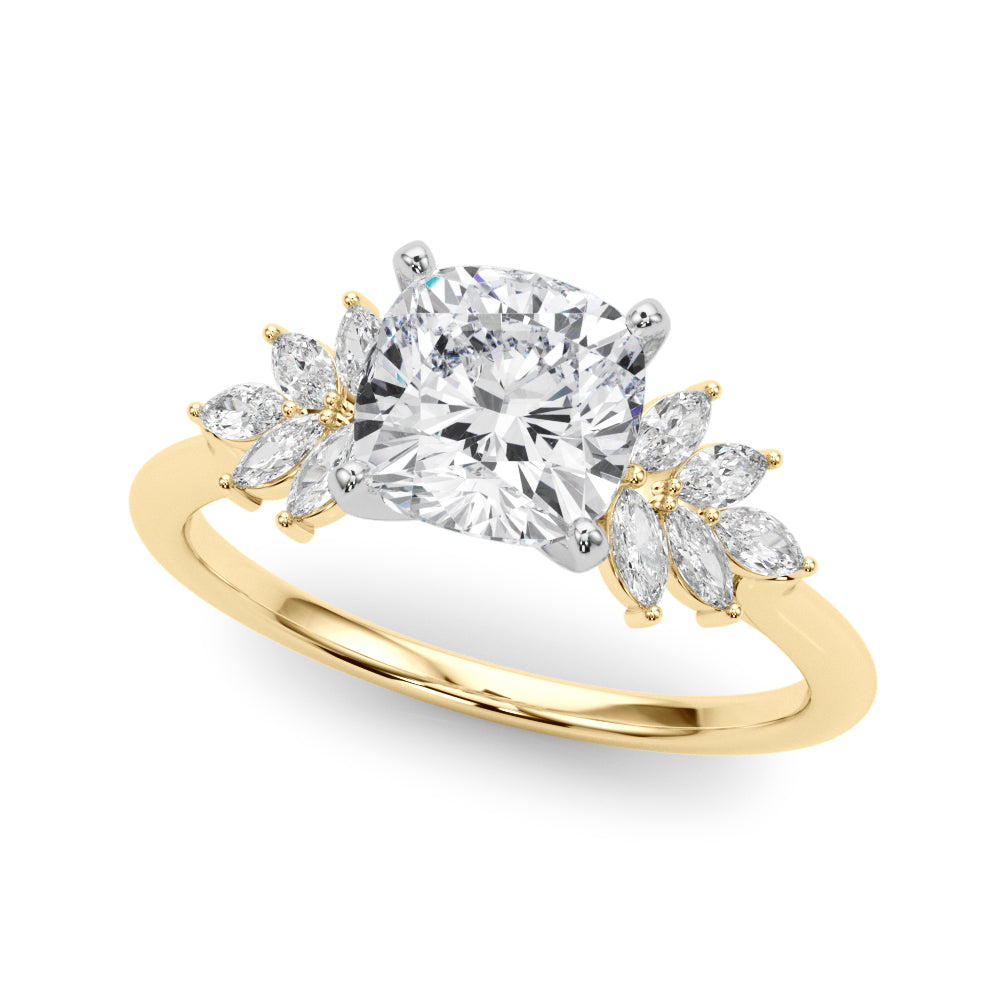 Radiant Peg Center Marquise Diamond Engagement Ring — 9K/18K Gold & Platinum